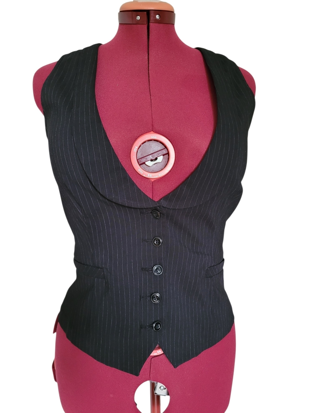 Vintage Y2K Pinstripe Tailored Vest Waistcoat Dark Grey Black Office Siren